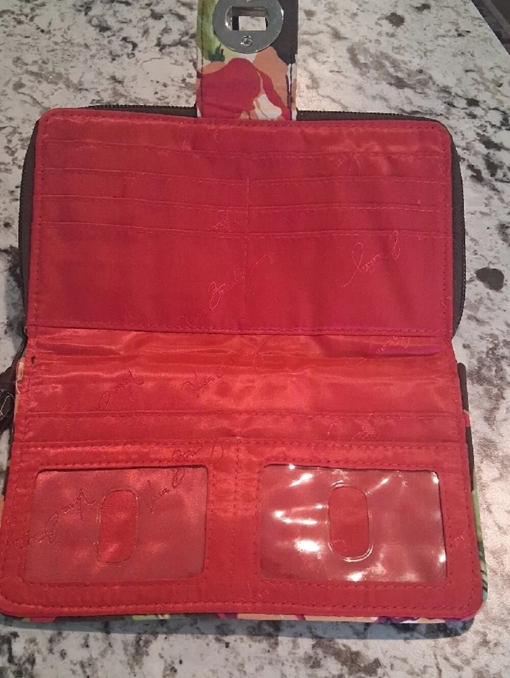 Vera Bradley Quilted Zip Turnlock Wallet in Emglish Rose